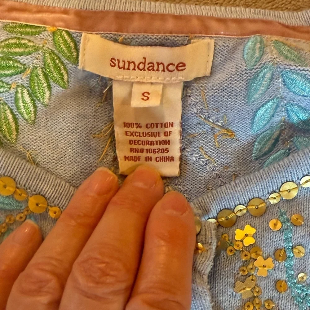 Sundance Embroidered Lt. Blue sweater, ladies’ size S‎